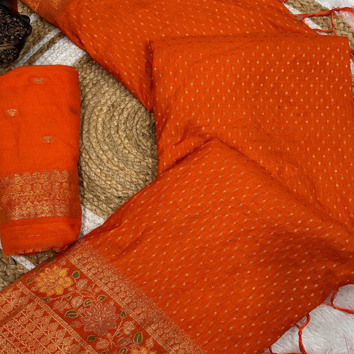 Orange Saree in Pure Georgette Featuring Delicate Zari Butti Work