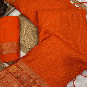 Orange Saree in Pure Georgette Featuring Delicate Zari Butti Work