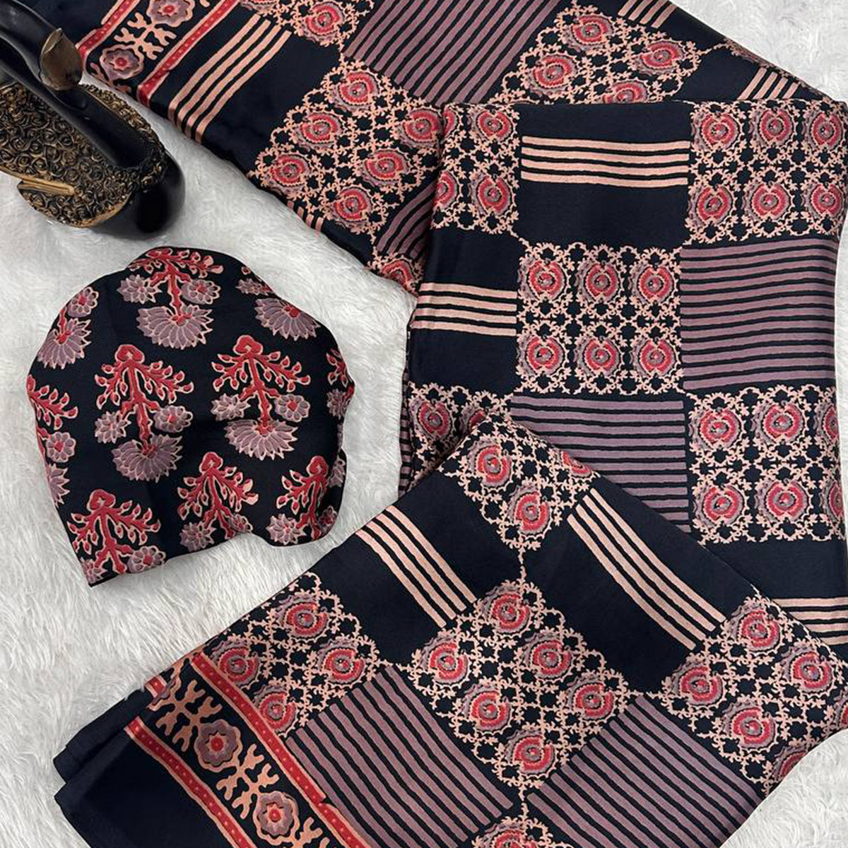 Designer Black Ajrakh Print Pure Silk Saree for Special Occasions