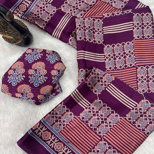 Designer Purple Ajrakh Print Pure Silk Saree for Special Occasions