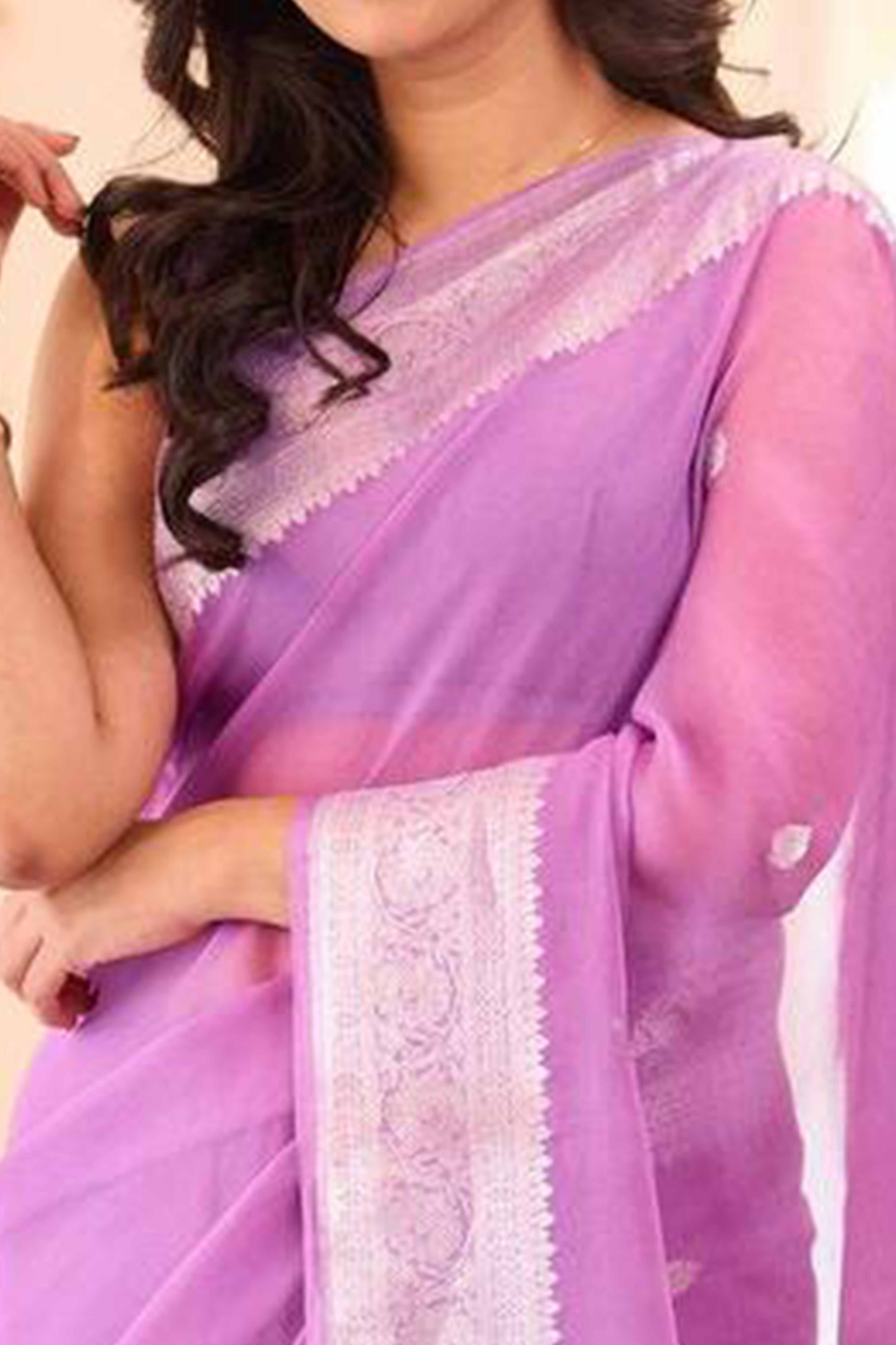 Sophisticated Purple Linen Saree with Traditional Butti Zari Weaving