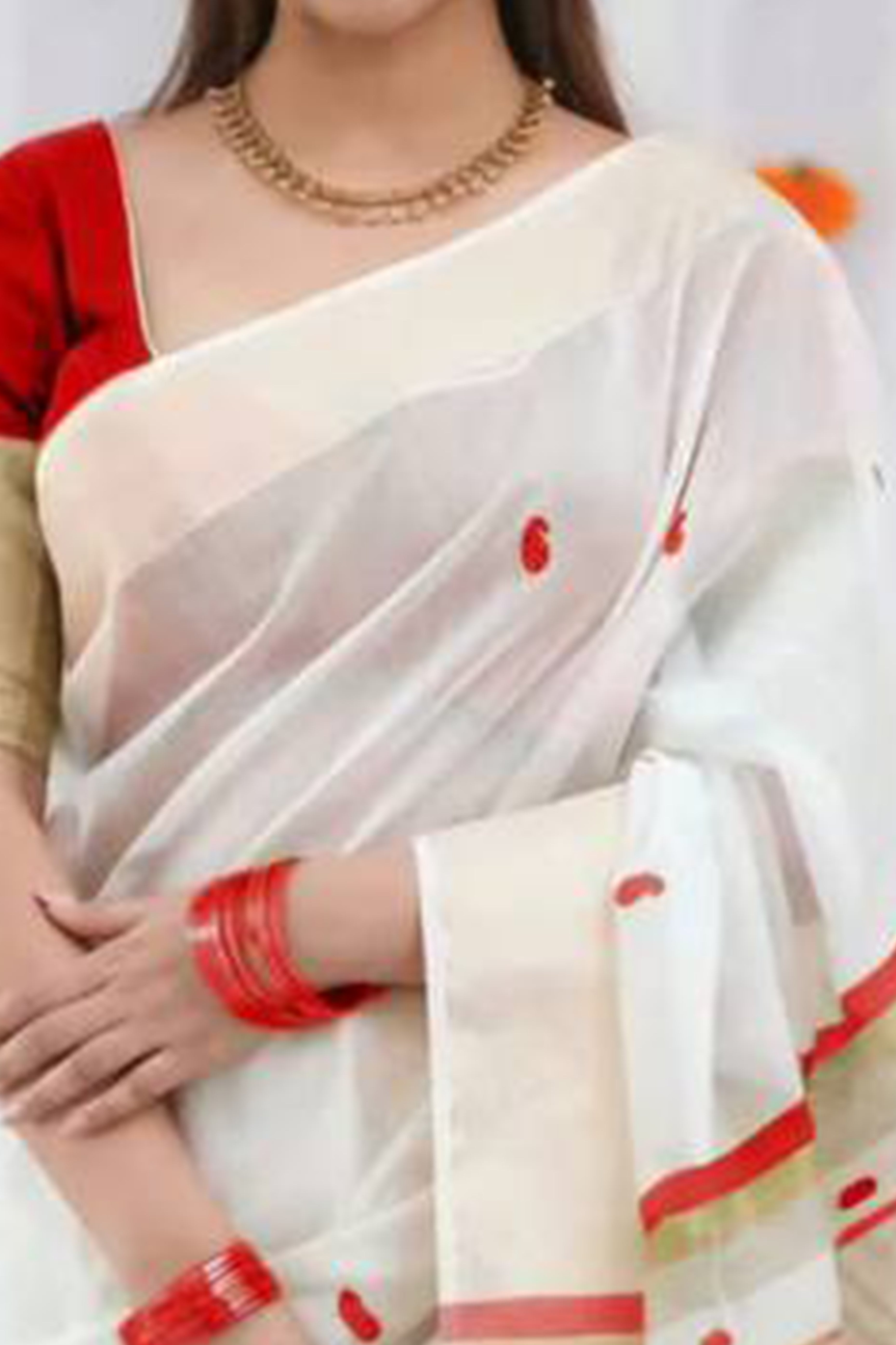 White and Red Zari-Woven Linen Cotton Saree Offering a Refined Festive Look