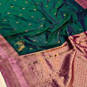 Green Traditional Kanjivaram Silk Saree Featuring Classic Zari Butti Weaving