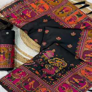 Black Pashmina Silk Saree Enhanced with Intricate Rajwadi Zari Weaves for Festive Elegance