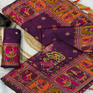 Purple Pashmina Silk Saree Enhanced with Intricate Rajwadi Zari Weaves for Festive Elegance