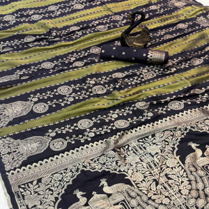 Black Festive Wear Chinya Tissue Silk Saree Enhanced with Intricate Zari Weaving Detailing