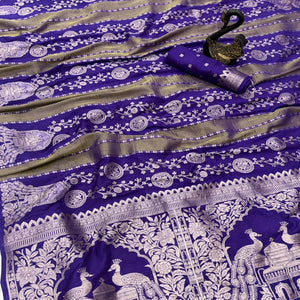 Violet Festive Wear Chinya Tissue Silk Saree Enhanced with Intricate Zari Weaving Detailing
