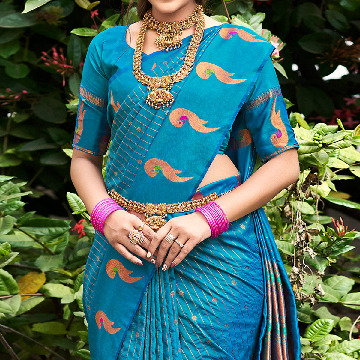 Rama Blue Woven Art Silk Paithani Saree