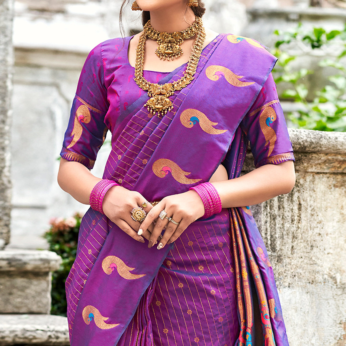 Purple Woven Art Silk Paithani Saree