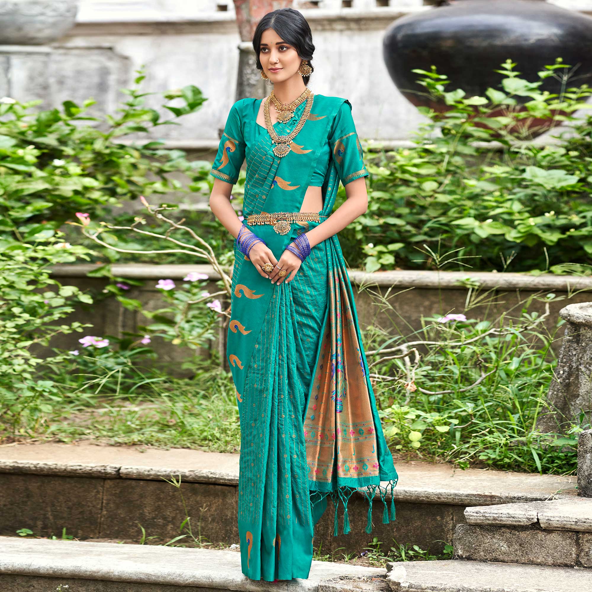 Rama Green Woven Art Silk Paithani Saree