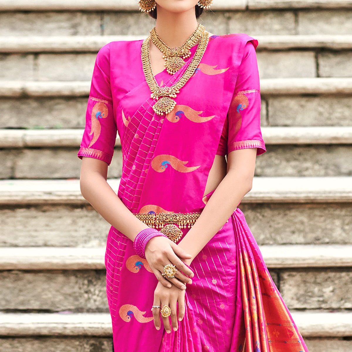 Pink Woven Art Silk Paithani Saree