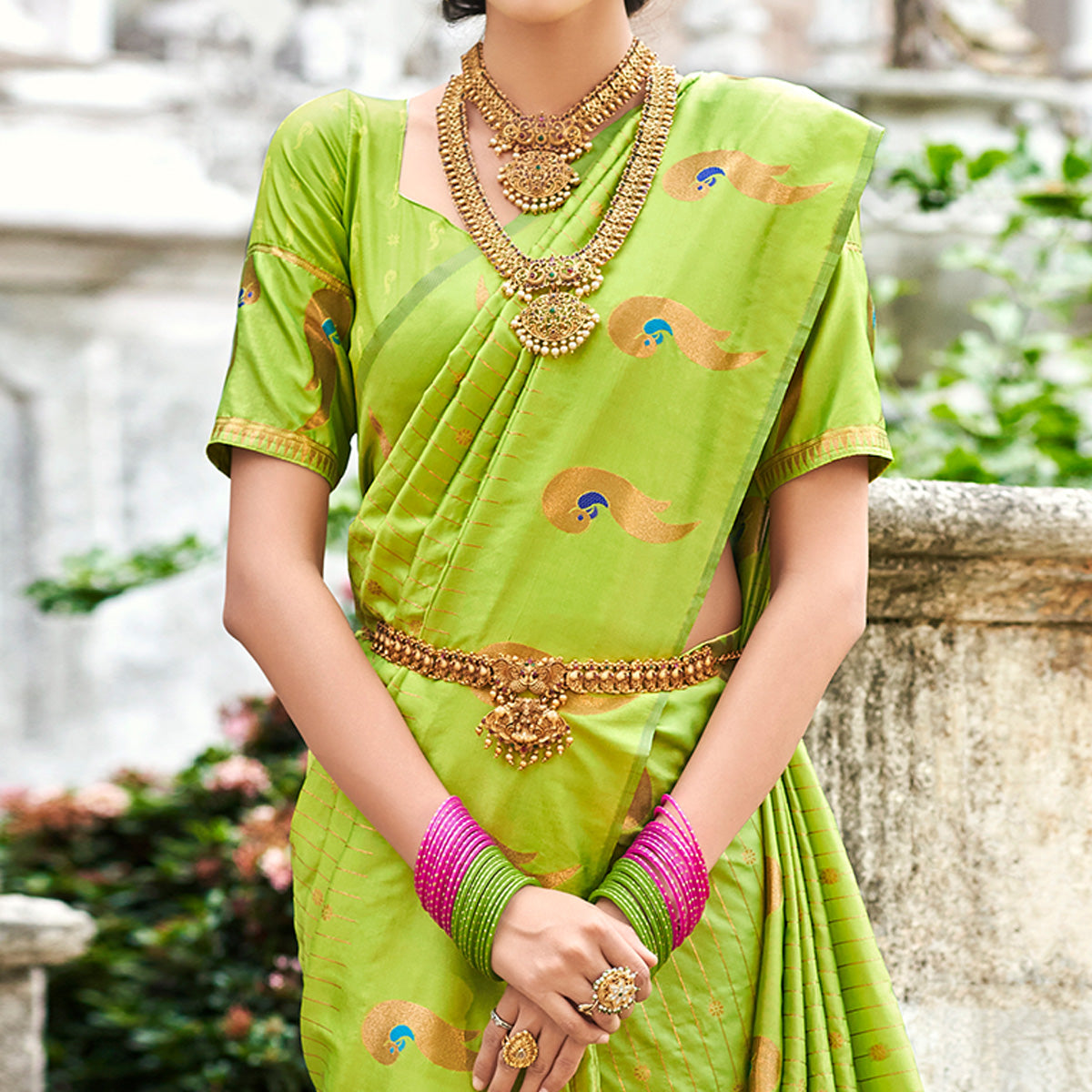 Parrot Green Woven Art Silk Paithani Saree