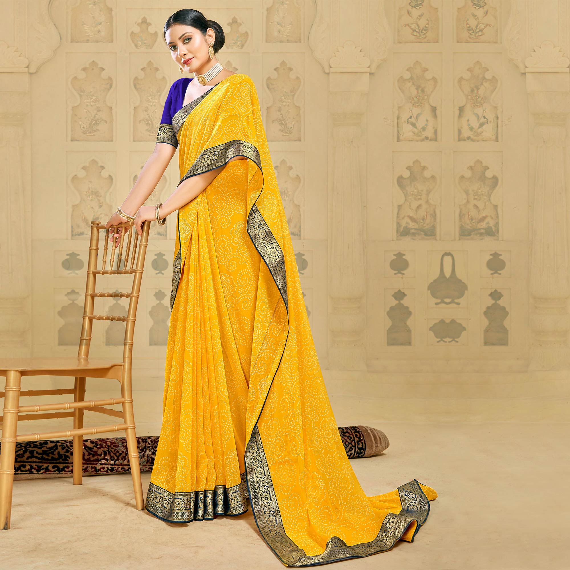 Yellow Bandhani Printed Georgette Saree