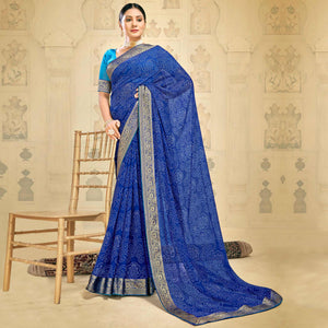 Blue Bandhani Printed Georgette Saree
