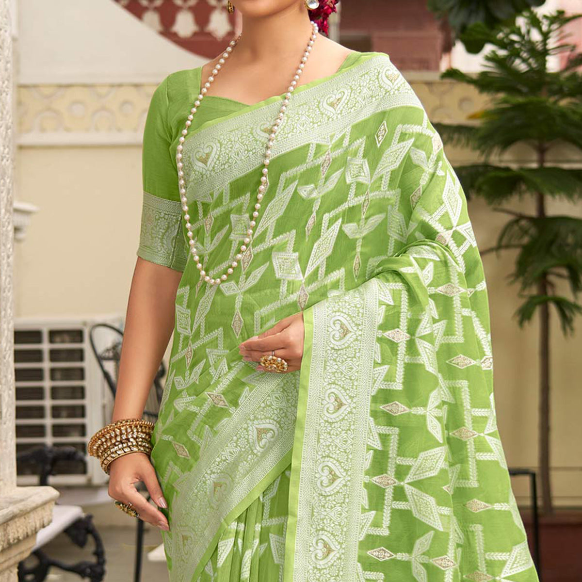 Green Woven Cotton Silk Saree With Tassels