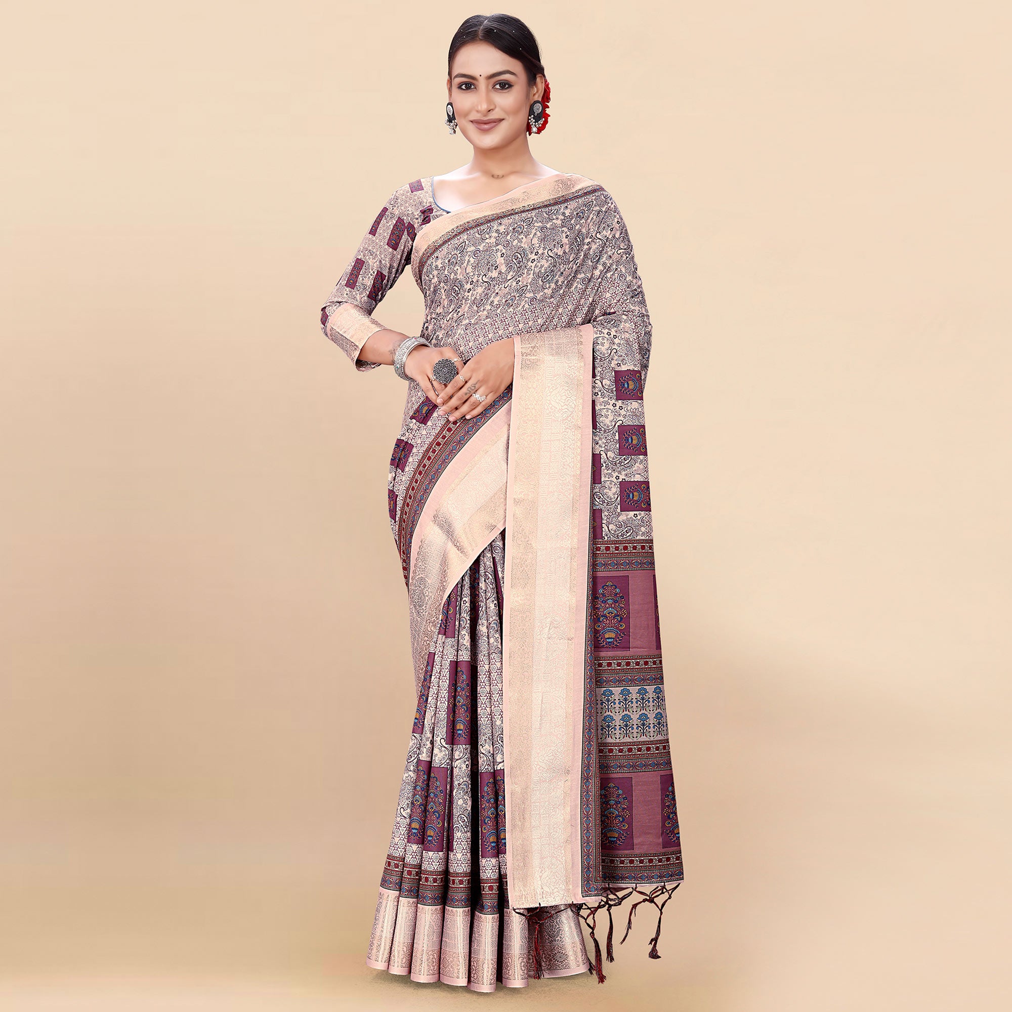 Light Pink Floral Digital Printed Pure Cotton Saree