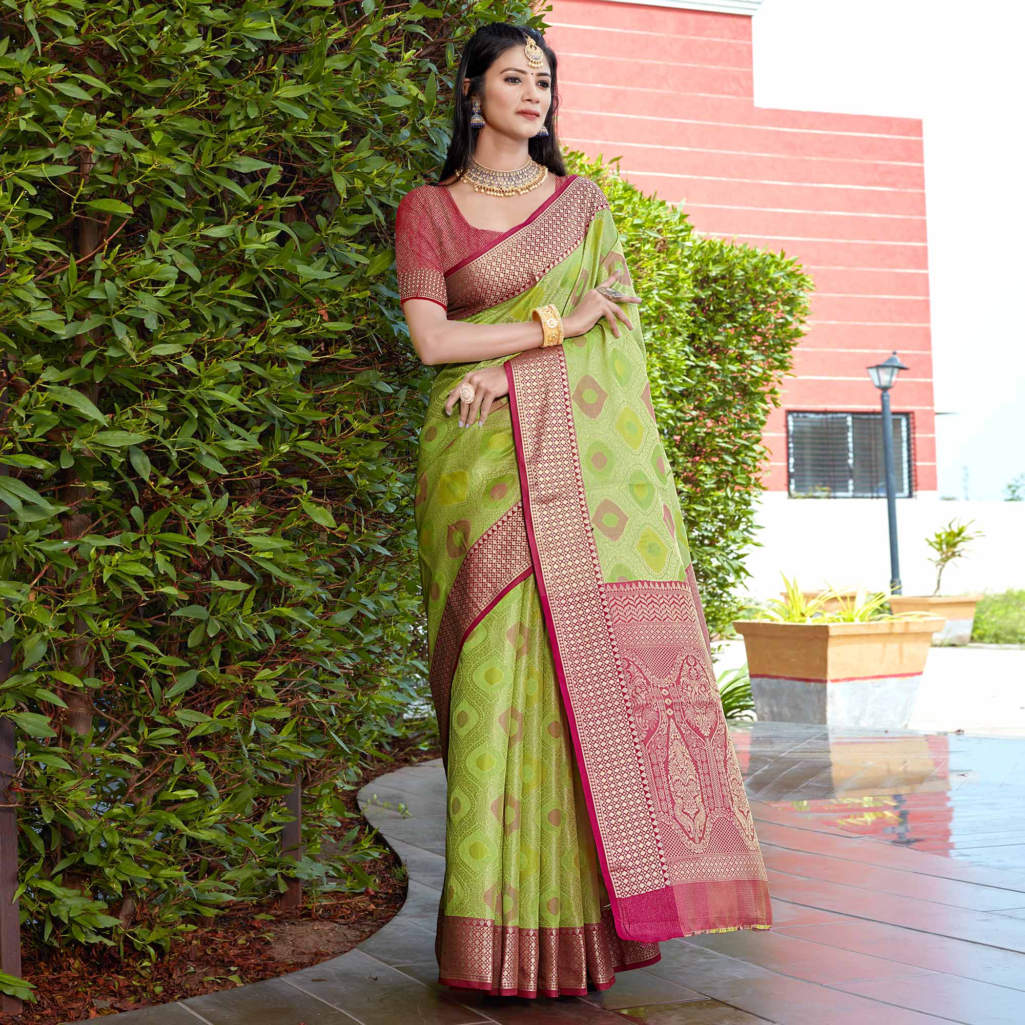 Green Woven Art Silk Saree