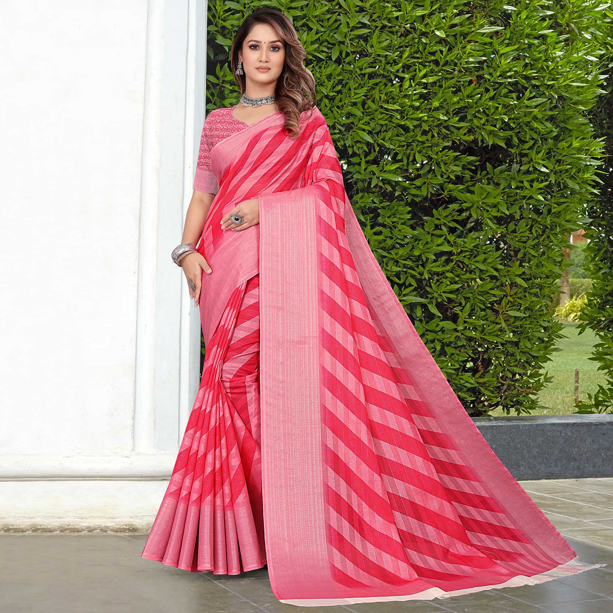Gajri Pink Printed Pure Cotton Saree