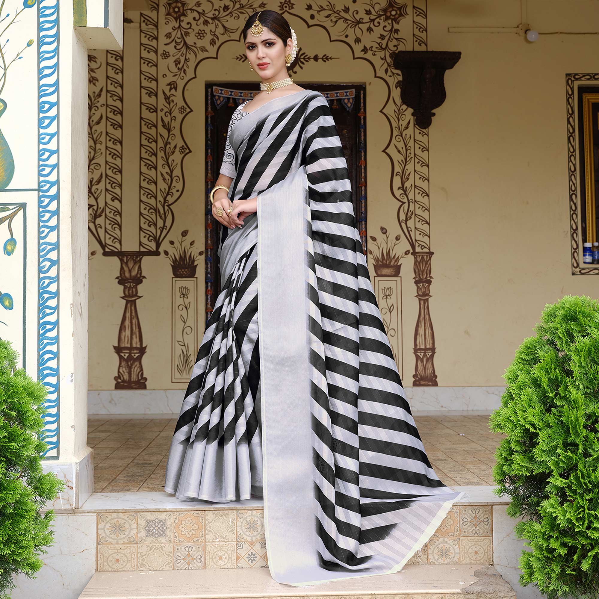 Black Printed Pure Cotton Saree