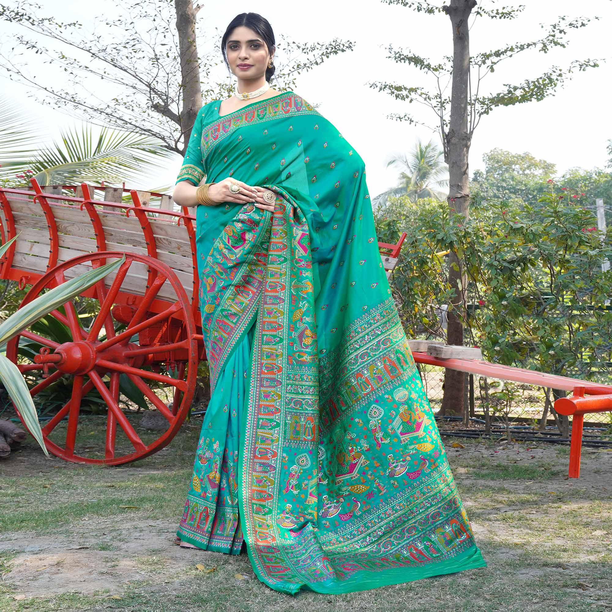 Rama Green Woven Pure Silk Saree