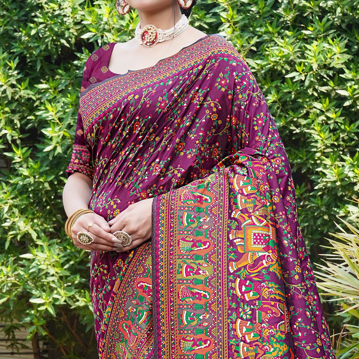 Purple Floral Purple Woven Pure Silk Saree