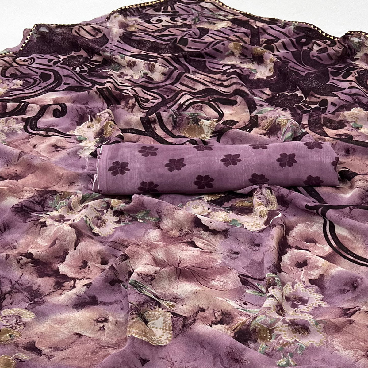 Purple Floral Printed Georgette Saree