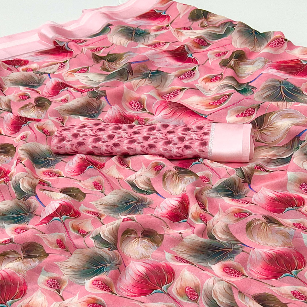Pink Digital Printed Georgette Saree