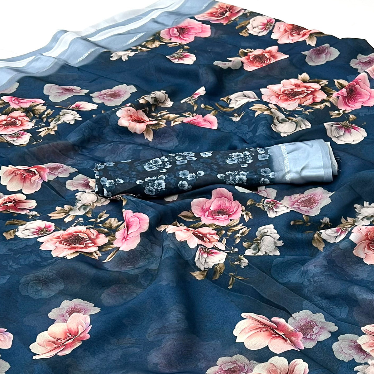 Blue Digital Printed Georgette Saree