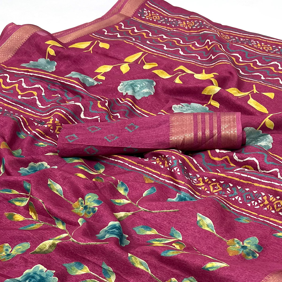 Pink Floral Digital Printed Dola Silk Saree