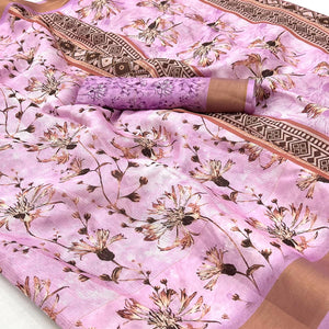 Baby Pink Floral Digital Printed Cotton Blend Saree