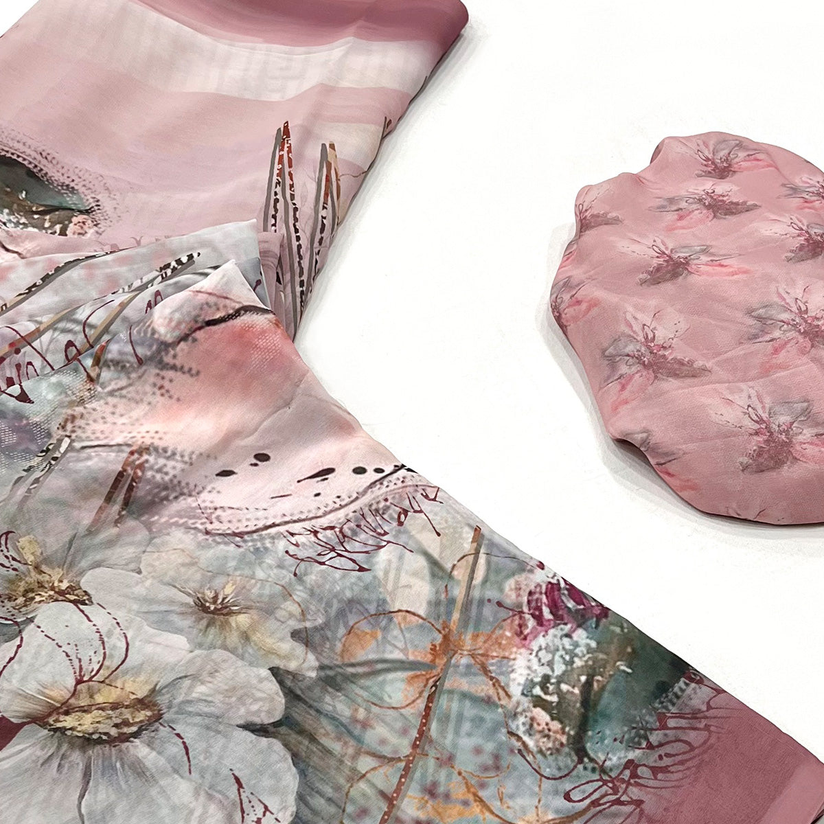 Peach Floral Digital Printed Georgette Saree