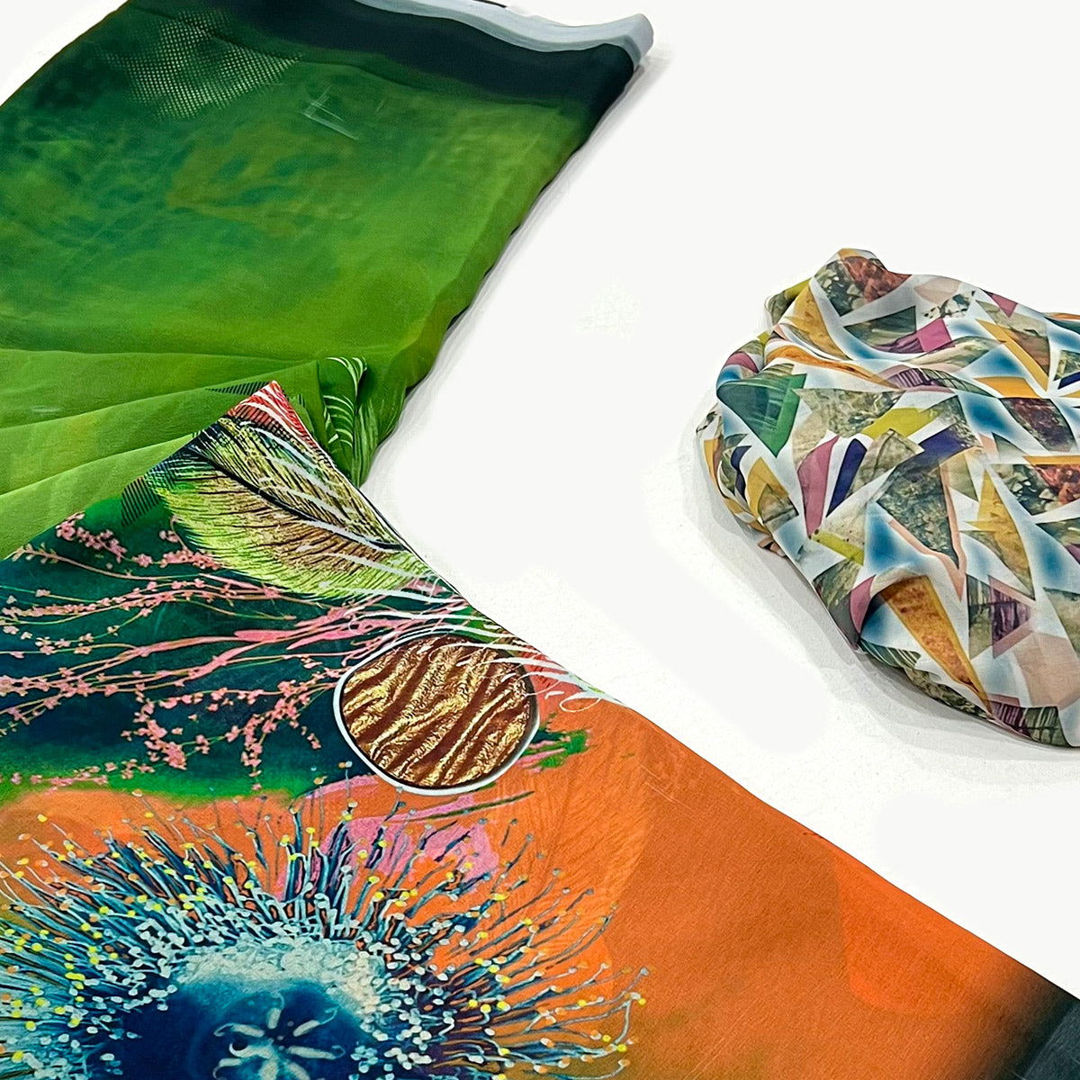 Green Floral Digital Printed Georgette Saree