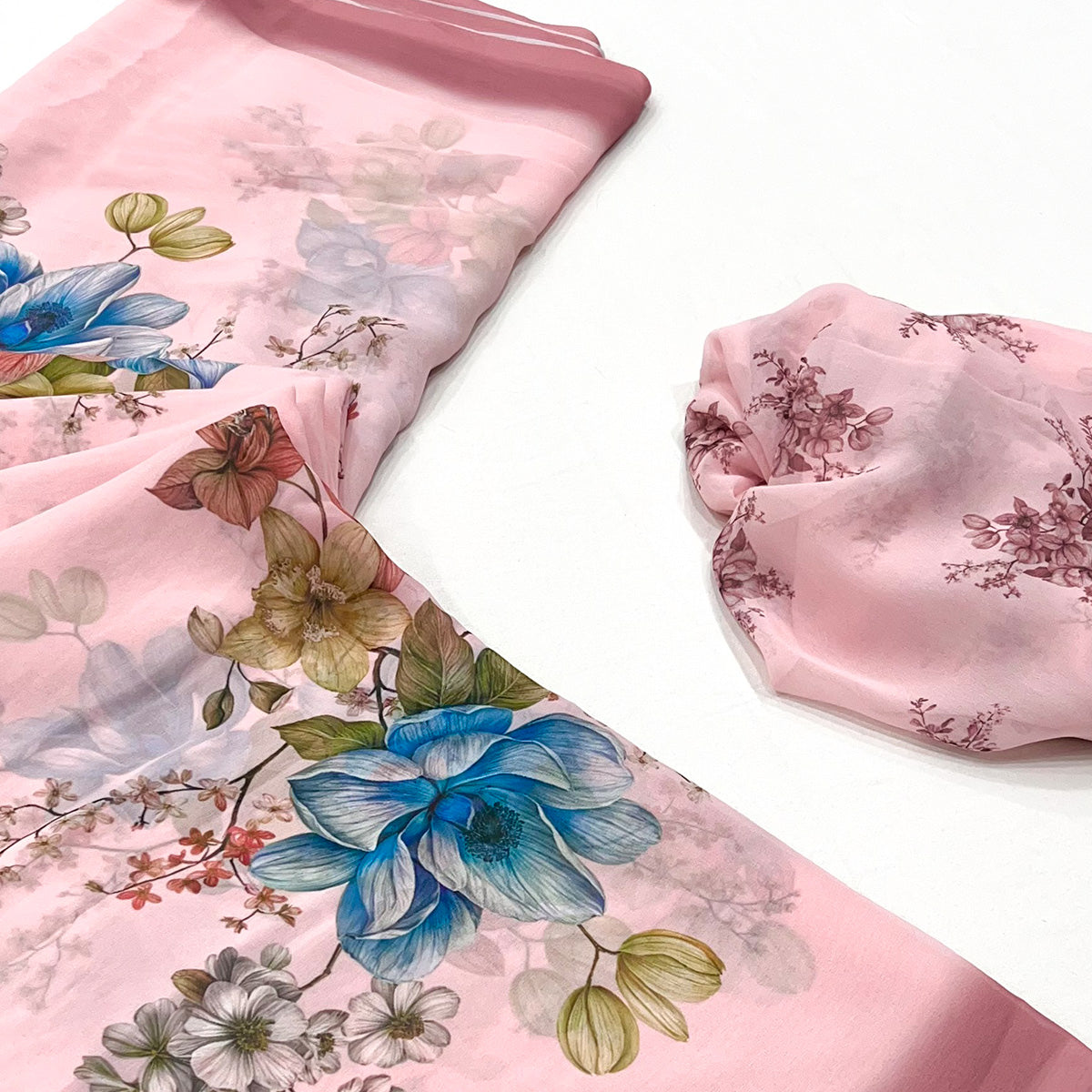 Pink Floral Digital Printed Georgette Saree