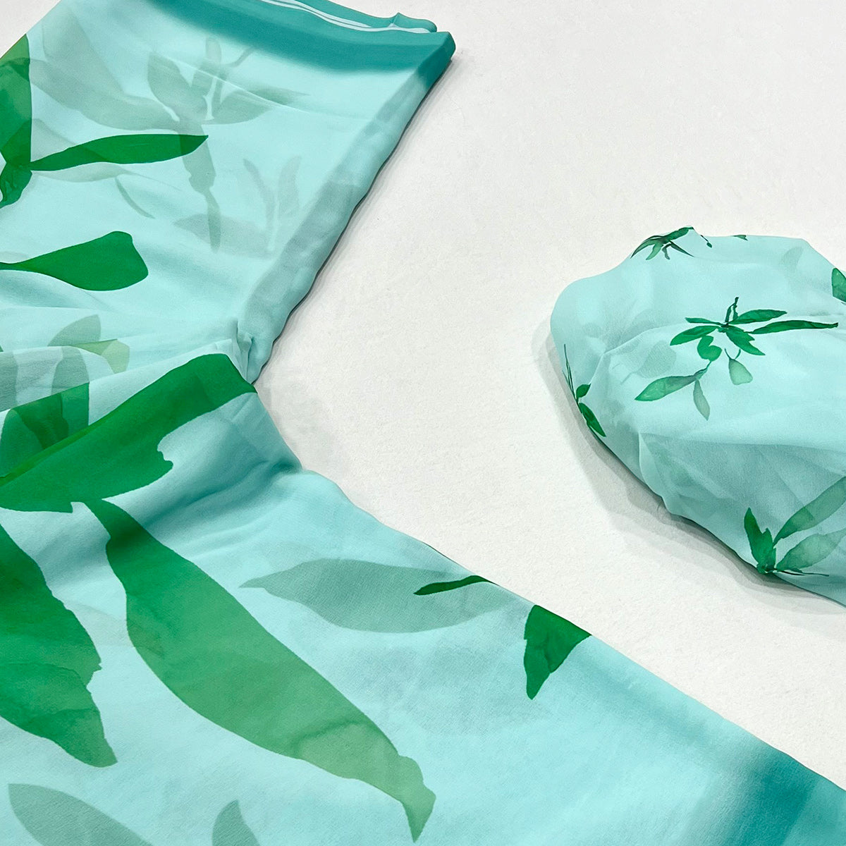 Blue Floral Digital Printed Georgette Saree