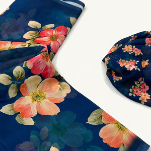 Blue Floral Digital Printed Georgette Saree