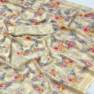Beige Floral Digital Printed Georgette Saree