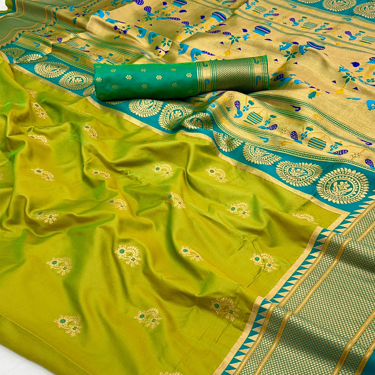 Green Floral Woven Pure Silk Saree