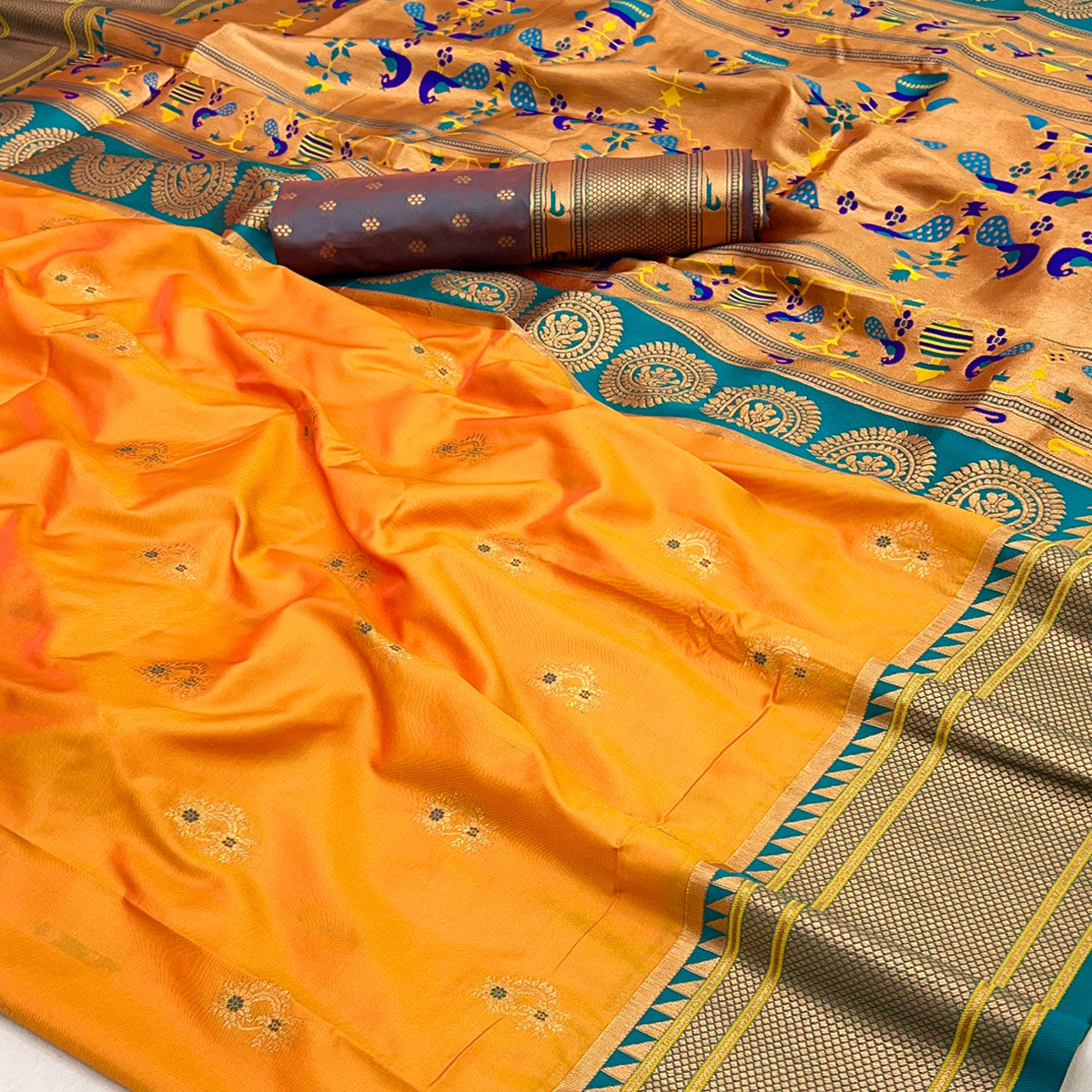 Mustard Floral Woven Pure Silk Saree