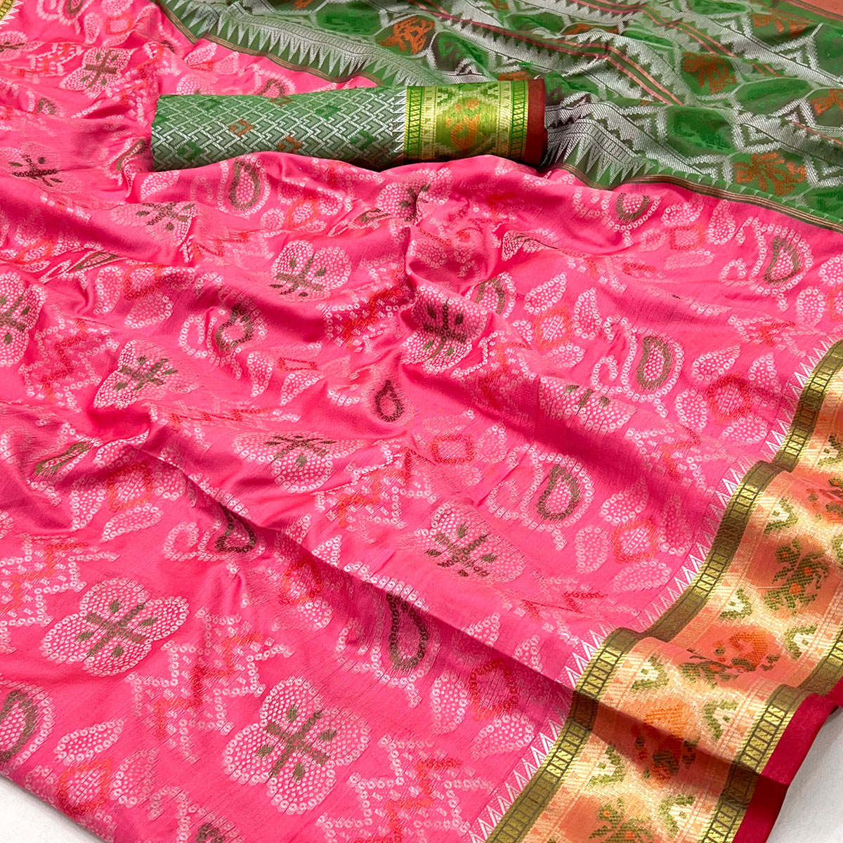 Pink Woven Art Silk Patola Saree