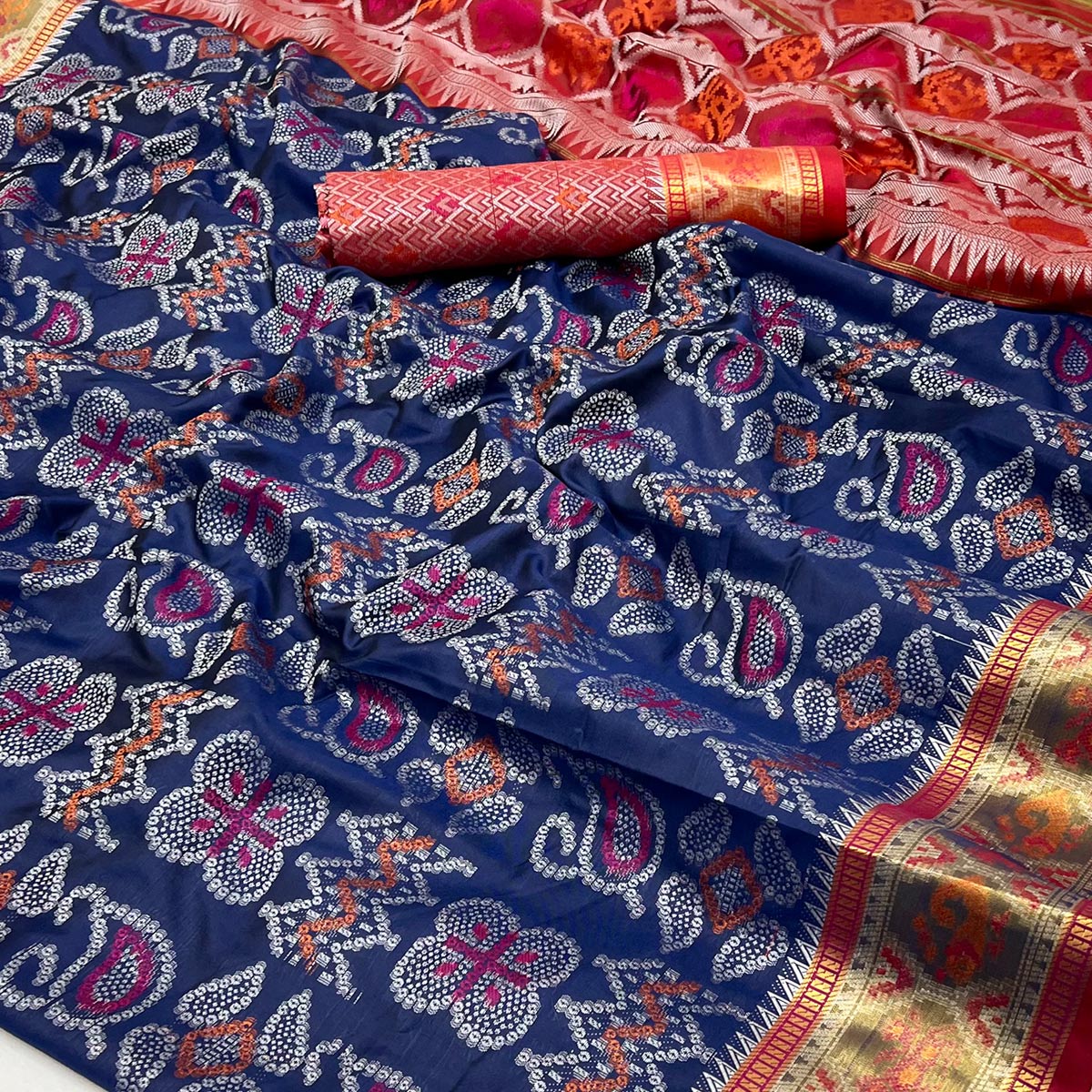 Navy Blue Woven Art Silk Patola Saree