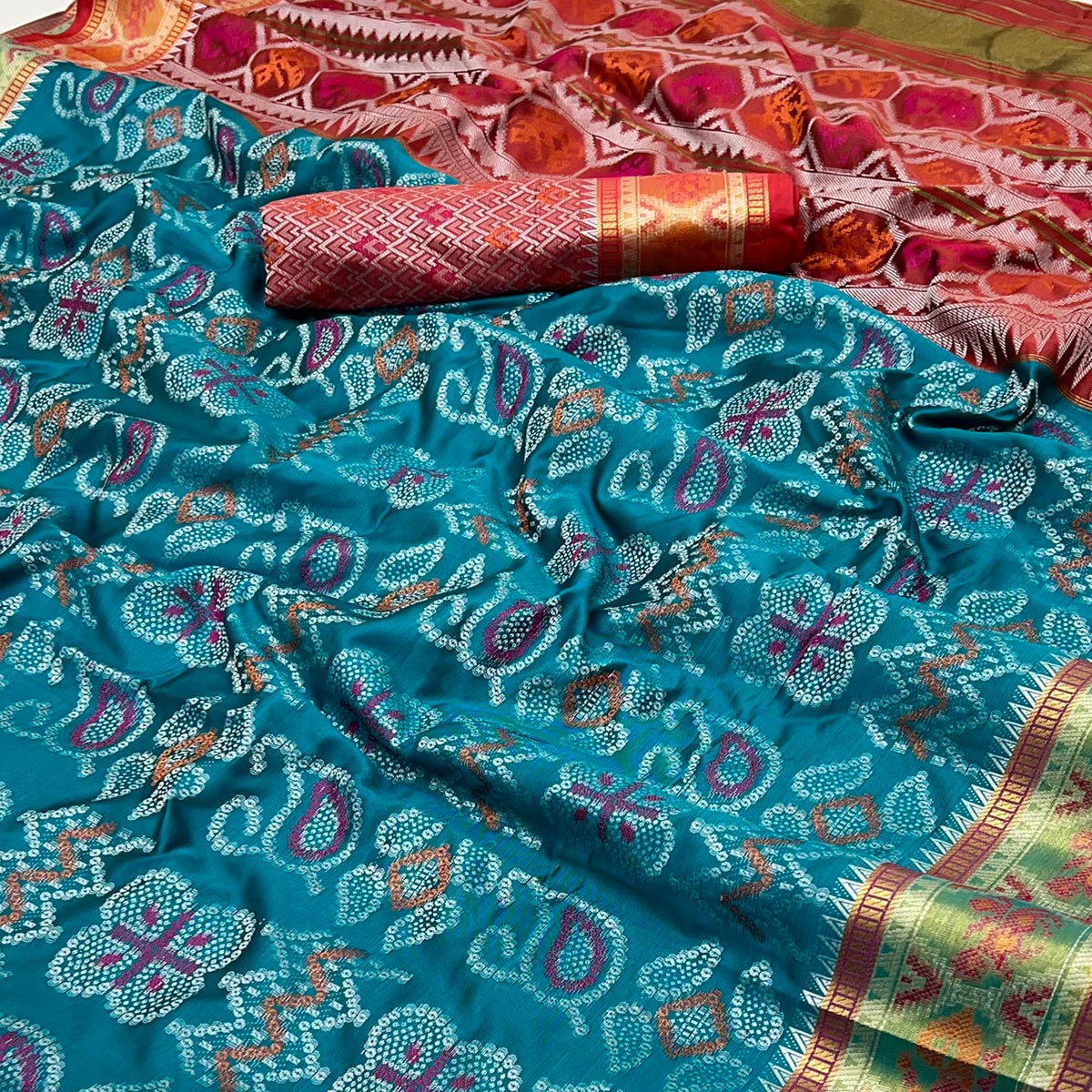 Rama Blue Woven Art Silk Patola Saree