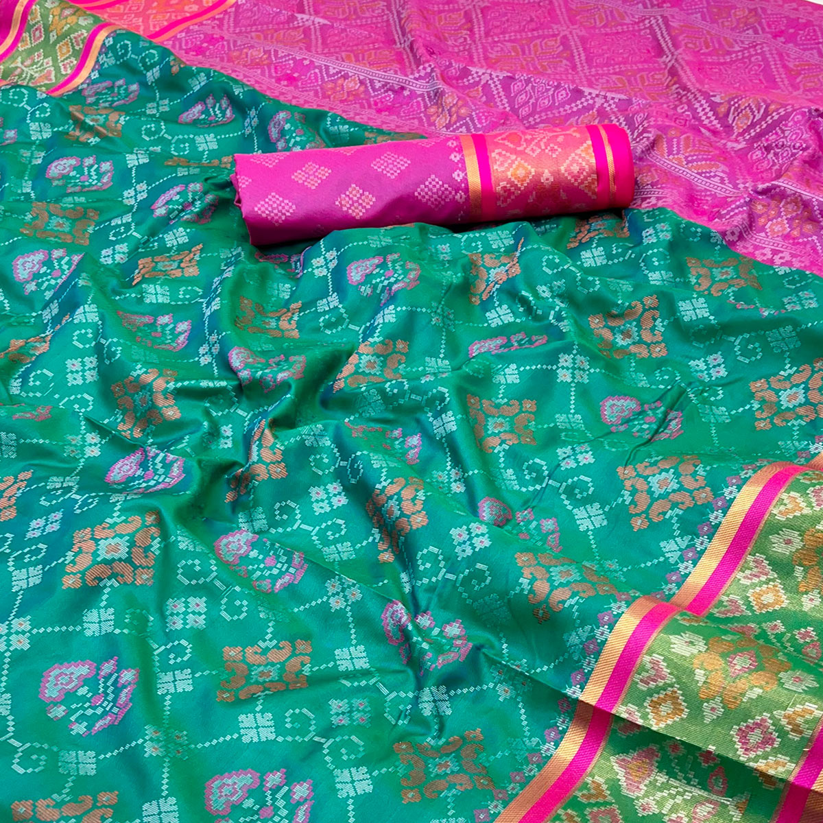 Rama Green Woven Art Silk Patola Saree