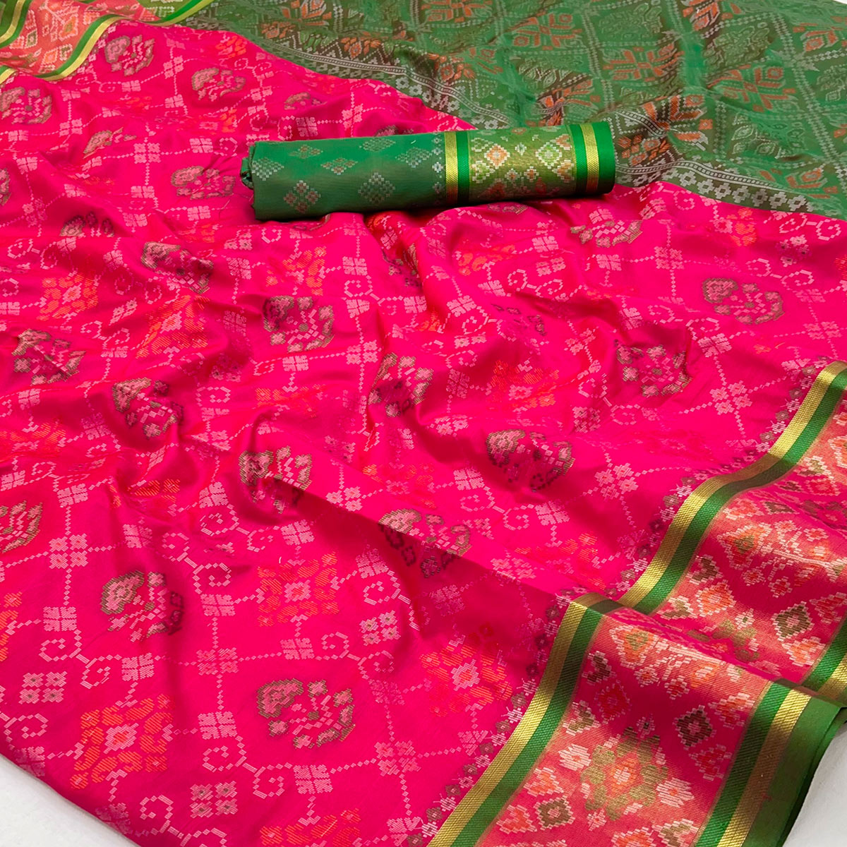 Rani Pink Woven Art Silk Patola Saree