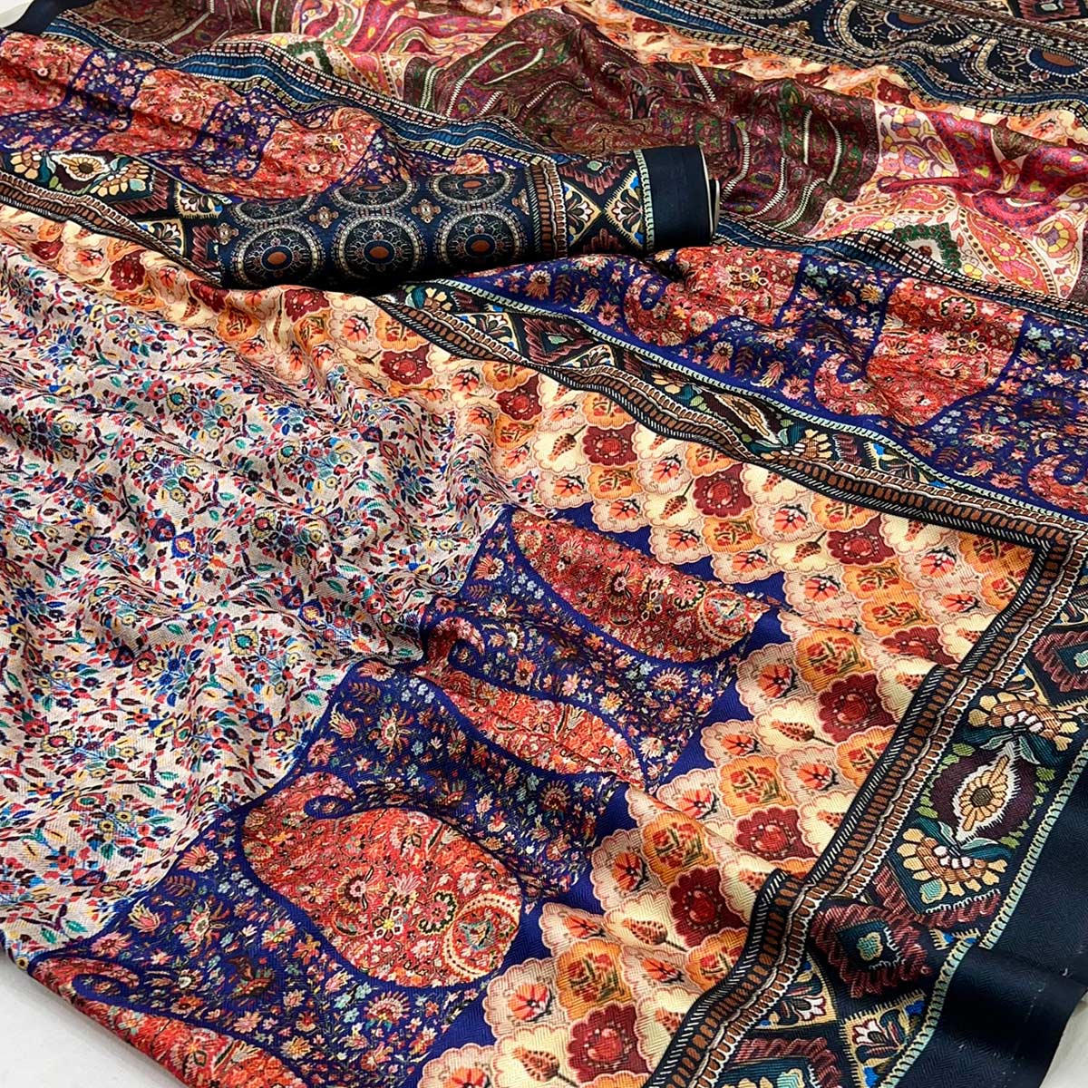 Cream Floral Digital Printed Pashmina Saree