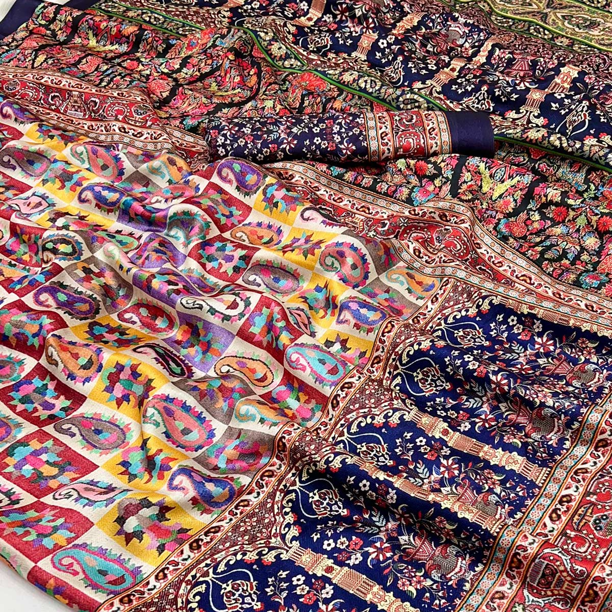 Multicolor Floral Digital Printed Pashmina Saree