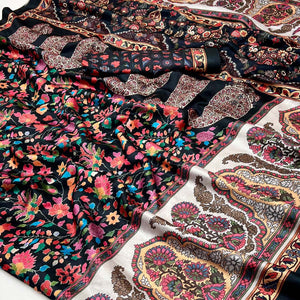 Black Floral Digital Printed Pashmina Saree