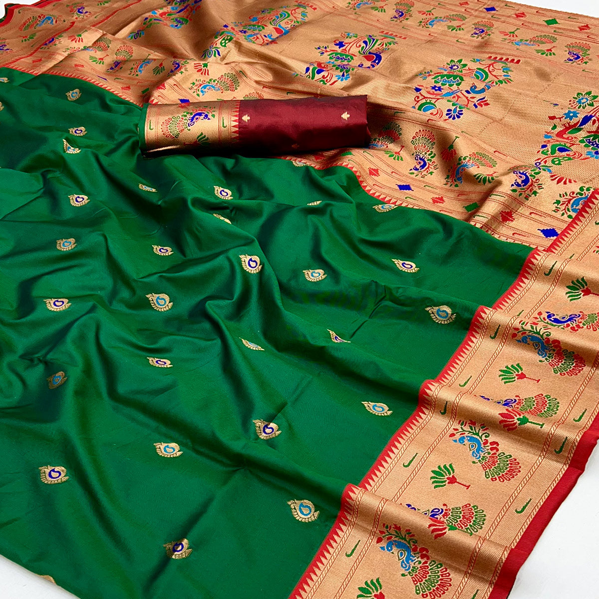 Green Floral Woven Pure Silk Paithani Saree