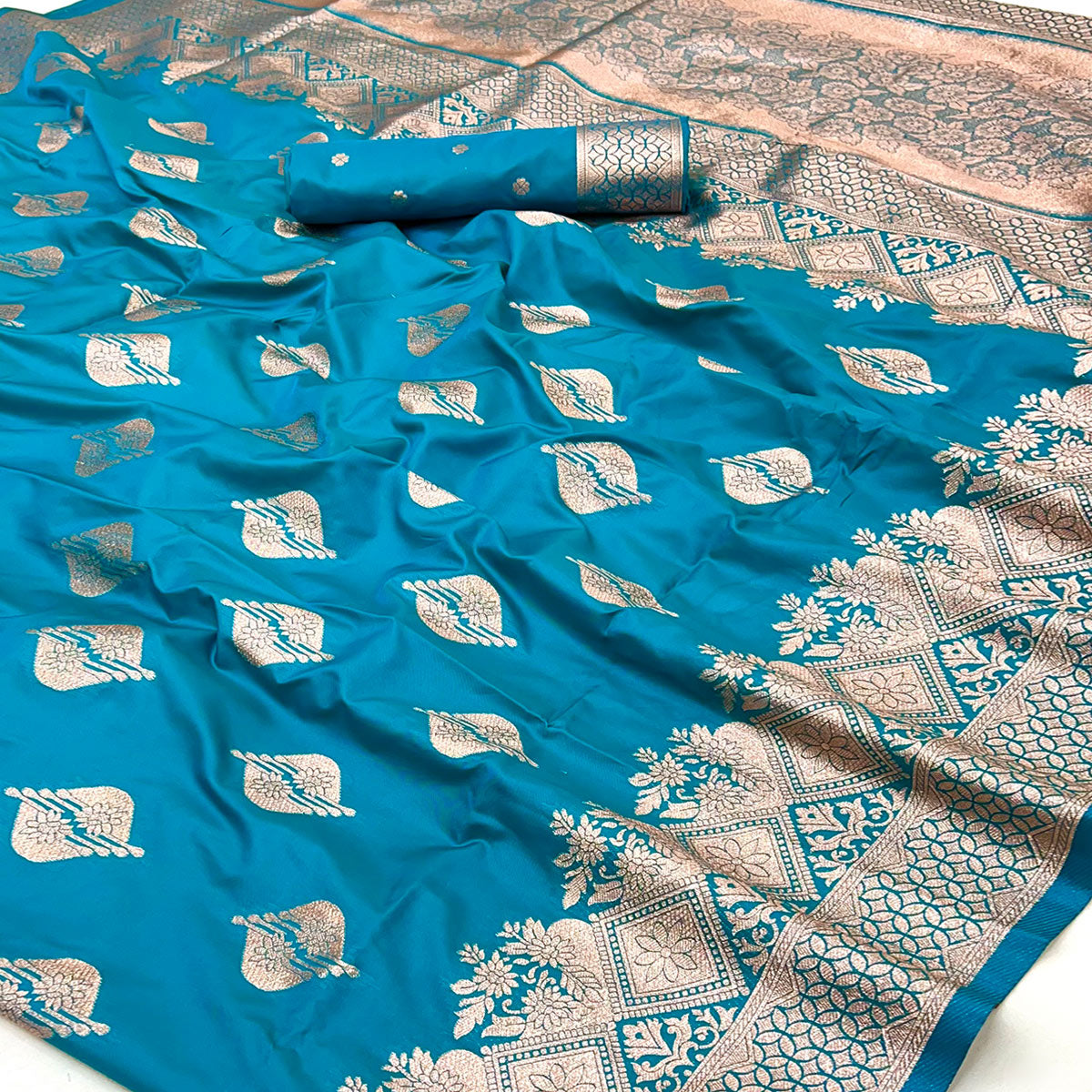 Blue Floral Woven Banarasi Silk Saree
