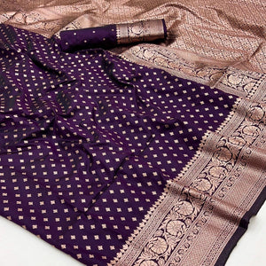 Wine Floral Woven Banarasi Silk Saree