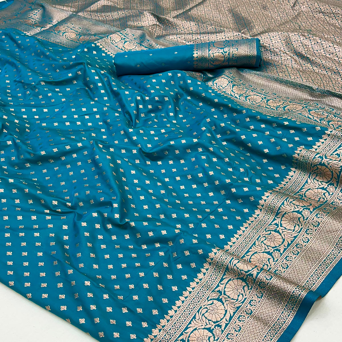 Blue Floral Woven Banarasi Silk Saree